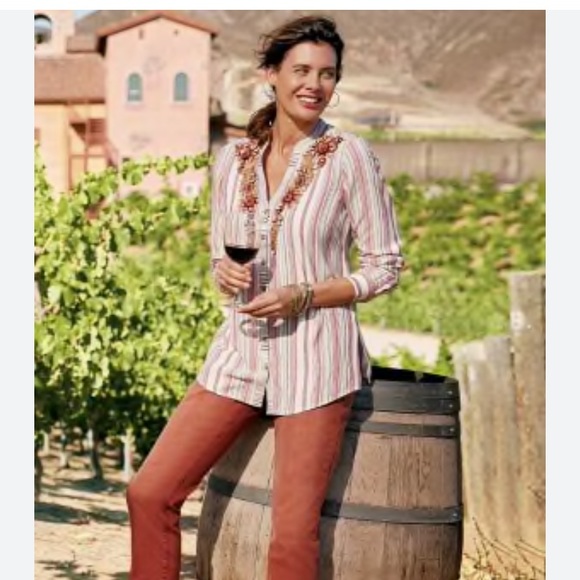 Soft Surroundings Tops - Soft Surroundings Striped Repose Beaded Tunic Sz M